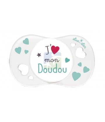 Luc et Léa Sucette Silicone Spécial Bébé Allaité 0-6 mois "J'aime mon doudou"
