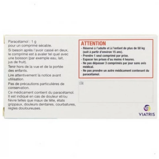 Paracétamol Mylan Viatris 1 g Comprimés x 8 - image 2