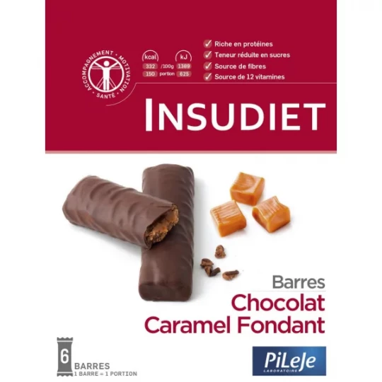 PiLeJe Insudiet Barres Chocolat Caramel Fondant x 6