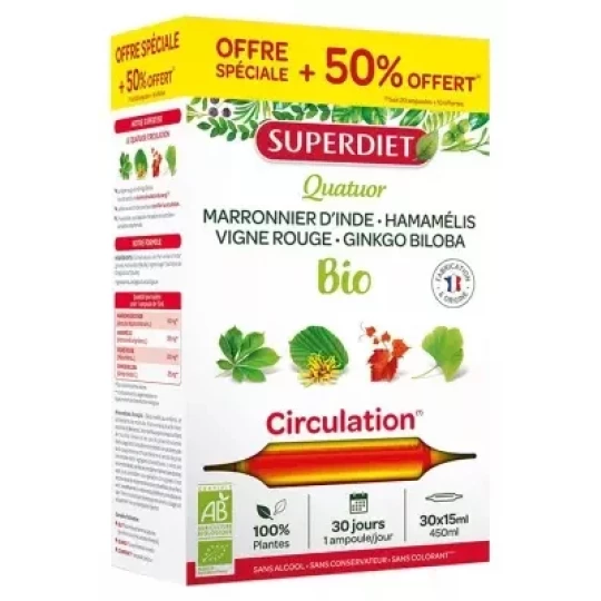 Superdiet Quatuor Bio Circulation Ampoules x 20 + 10 Offertes