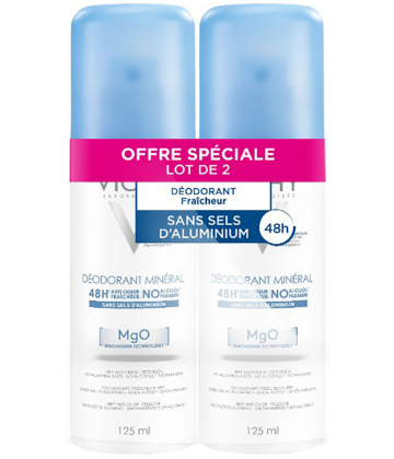 Vichy Déodorant Minéral 48h Aérosol Sans Sels d'Aluminium 2 x 125 ml