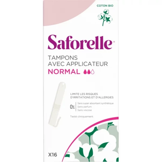 Saforelle Tampons Coton Bio avec Applicateurs Normal x 16