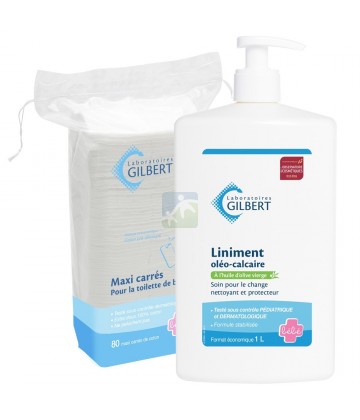 Gilbert Liniment Oléo-Calcaire 1 L + 80 Maxi Carrés de Coton OFFERTS