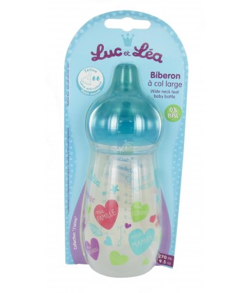 Luc et Léa Biberon à Col Large Débit Moyen Collection "j'aime" 270 ml