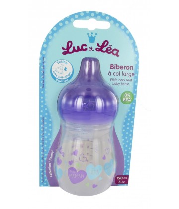 Luc et Léa Biberon à Col Large Débit Lent Collection "j'aime" 150 ml