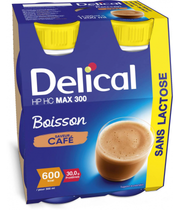 Delical Boisson HP HC MAX 300 Sans Lactose Saveur Café 4 x 300 ml