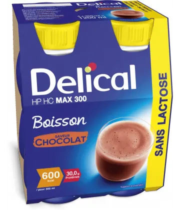 Delical Boisson HP HC MAX 300 Sans Lactose Saveur Chocolat 4 x 300 ml