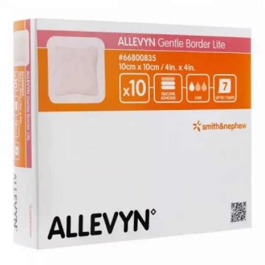 Allevyn Gentle Border Lite Pansement Hydrocellulaire Adhésif Avec Gel Siliconé 10 x 10 cm