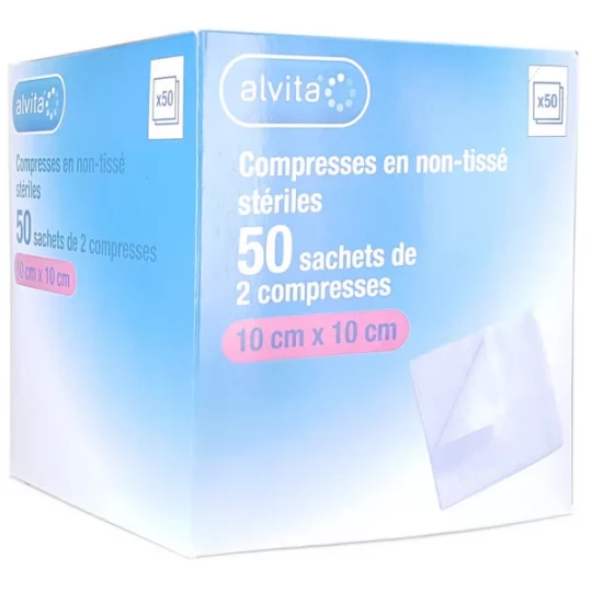 Alvita Compresses Non Tissées Stériles 10 cm x 10 cm x 50