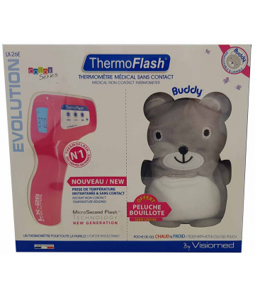 ThermoFlash LX26E Thermomètre Sans Contact Pop + Peluche Bouillote