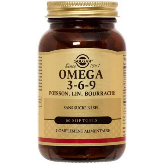 Solgar Omega 3-6-9 Poisson, Lin, Bourrache Capsules x 60