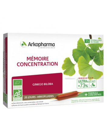 ArkoFluides Ginkgo Biloba Mémoire et Concentration Bio x 20