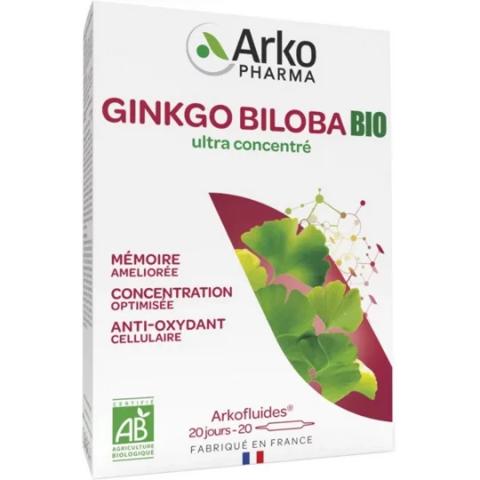 ArkoFluides Ginkgo Biloba Mémoire et Concentration Bio x 20