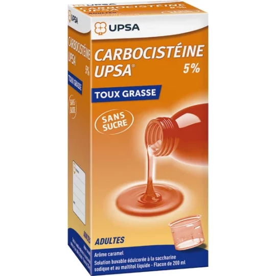 Carbocistéïne UPSA 5% Adultes Sans Sucre Solution buvable 200 ml