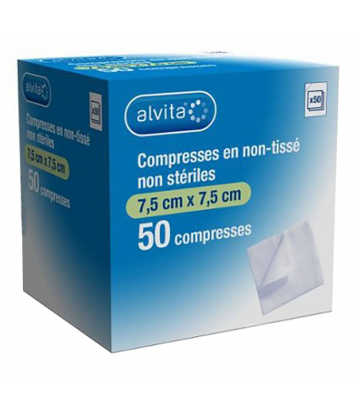 Alvita Compresses Non Tissées Stériles 7,5 cm x 7,5 cm