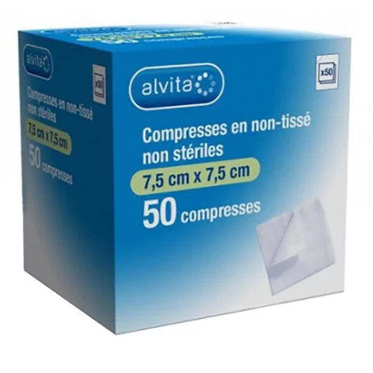 Alvita Compresses Non Tissées Stériles 7,5 cm x 7,5 cm