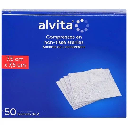 Alvita Compresses Non Tissées Stériles 7,5 cm x 7,5 cm