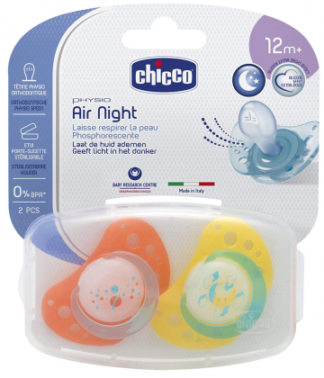 Chicco Sucette Physio Air Silicone Phosphorescente 6-12 mois x 2