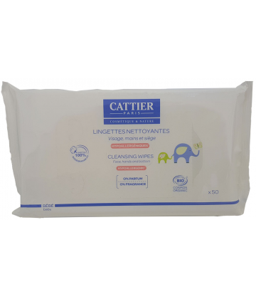 Cattier Bébé Lingettes Nettoyantes Sans Parfum x 50