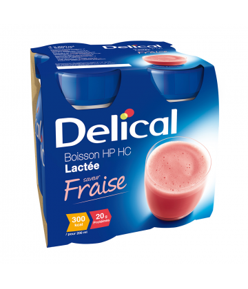 Delical Boisson HP/HC Lactée Saveur Fraise 4 x 200 ml