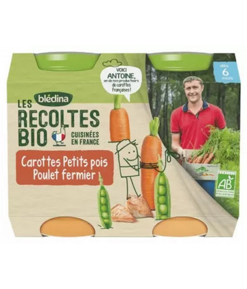 Blédina Les Récoltes Bio Petits Pots de Légumes et Viande 200 g x 2