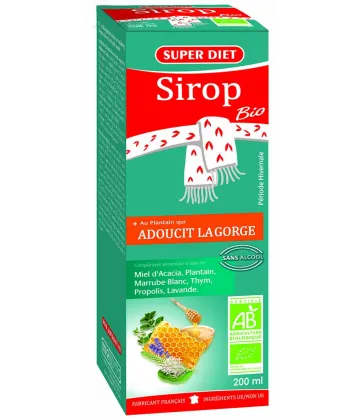 Super Diet Fortistim Sirop Bio Plantain Adoucit la Gorge 200 ml
