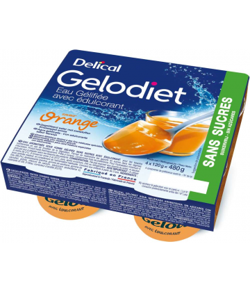 Delical Gelodiet Eau Gélifiée avec Edulcorant Saveur Orange 4 x 120 g