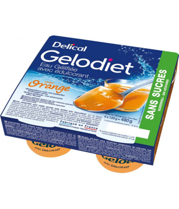 Delical Gelodiet Eau Gélifiée avec Edulcorant Saveur Orange 4 x 120 g
