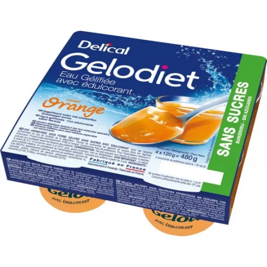 Delical Gelodiet Eau Gélifiée avec Edulcorant Saveur Orange 4 x 120 g