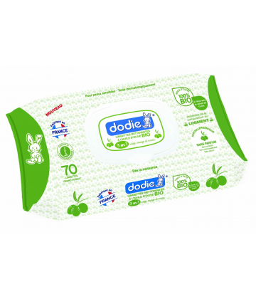 Dodie Lingettes Nettoyantes à l'Huile d'Olive Bio 3 en 1 x 70