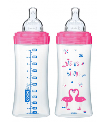 Dodie Biberon 2ème âge Sensation+ Fushia Cygnes 330 ml