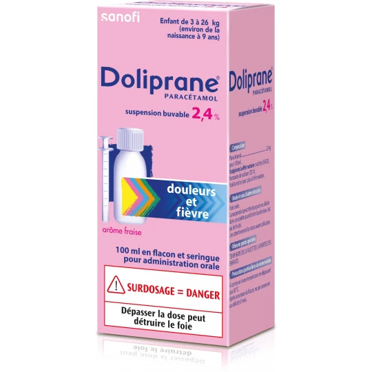 Doliprane Enfant 2,4% Suspension Buvable Sans Sucre 100 ml