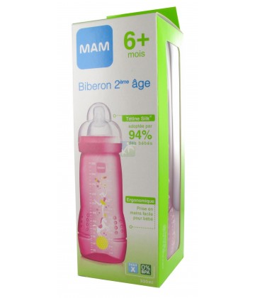 MAM Biberon Rose 2ème Âge Liquide Épais 330 ml