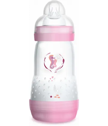 MAM Biberon Easy Start Anti-Colique 260 ml Rose 1er âge Tétine Débit 2 