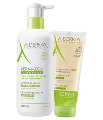 Aderma Xera-Mega Confort Crème Nutritive Anti-Dessèchement 400 ml + Gel Douche Surgras 100 ml OFFERT
