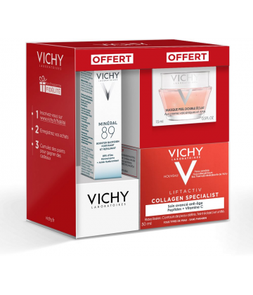 Vichy Coffret LiftActiv Specialist Collagen Specialist 50 ml + Minéral 89 10 ml Offert + Masque Peel Double Éclat 15 ml Offert