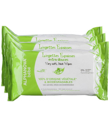 Alphanova Bébé Lingettes Epaisses Extra-Douces Biodégradables 3 x 72