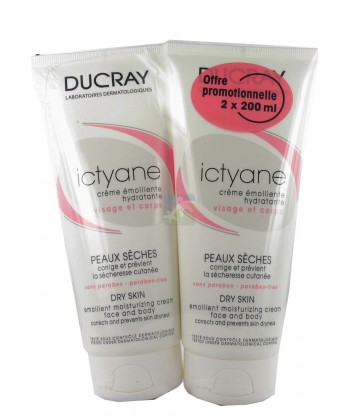 Ducray Ictyane Crème Émolliente Hydratante 2 x 200 ml