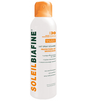 SoleilBiafine Lait Spray Solaire Protection et Bronzage SPF 30 150 ml