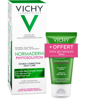 Vichy Normaderm Phytosolution Soin Quotidien Double-Correction 50 ml + Gel Purifiant Intense 50 ml Offert