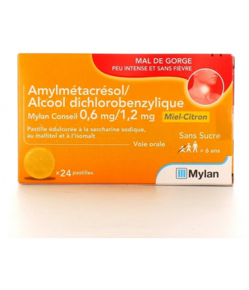 Amylmetacresol / Alcool Dichlorobenzylique Mylan Viatris Conseil Miel Citron Pastilles x 24