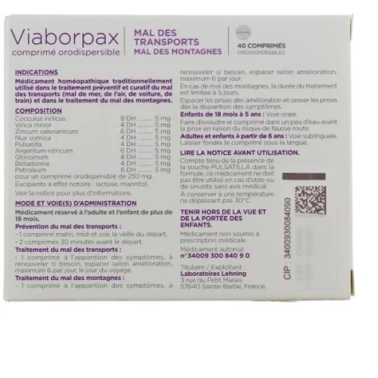 Lehning Viaborpax Mal Des Transports Comprimés Orodispersibles x 40 - image 2