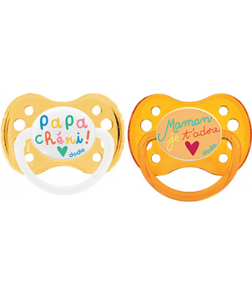 Dodie Sucette Anatomique Silicone Maman Je t'Adore Orange Translucide + 6mois A15