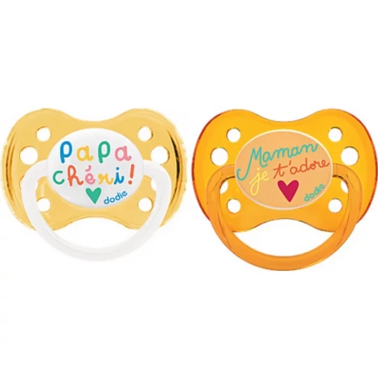 Dodie Sucette Anatomique Silicone Maman Je t'Adore Orange Translucide + 6mois A15