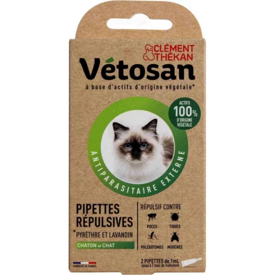 Vétosan Pipettes Répulsives pour Chat et Chaton 2 x 1 ml