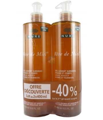Nuxe Gel Lavant Surgras Visage et Corps Rêve de Miel 2 x 400 ml (NSFP)