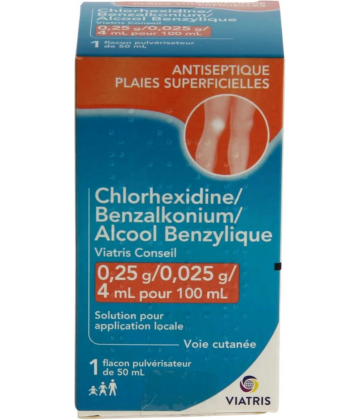 Chlorhexidine/Benzalkonium/Alcool Benzylique Mylan Viatris Conseil 50 ml