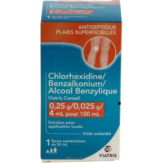 Chlorhexidine/Benzalkonium/Alcool Benzylique Mylan Viatris Conseil 50 ml