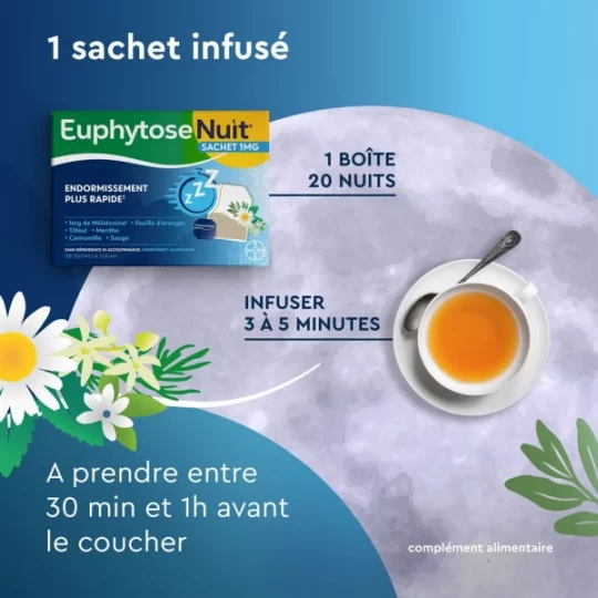 Euphytose Nuit Sommeil Mélatonine et Feuille d'Oranger Sachets à Infuser x 20 - image 5