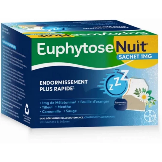 Euphytose Nuit Sommeil Mélatonine et Feuille d'Oranger Sachets à Infuser x 20